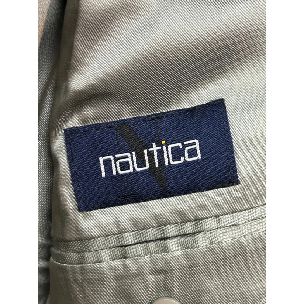 Nautica Mens 46L Wool Cashmere Herringbone‎ Blazer Charcoal Grey Sport Coat USA
